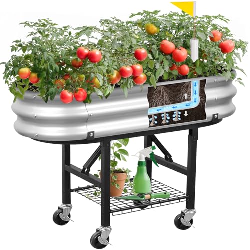 Self-Watering Raised Garden Bed with Legs and Heavy Duty Wheels, Easy-Install Planter Box with...