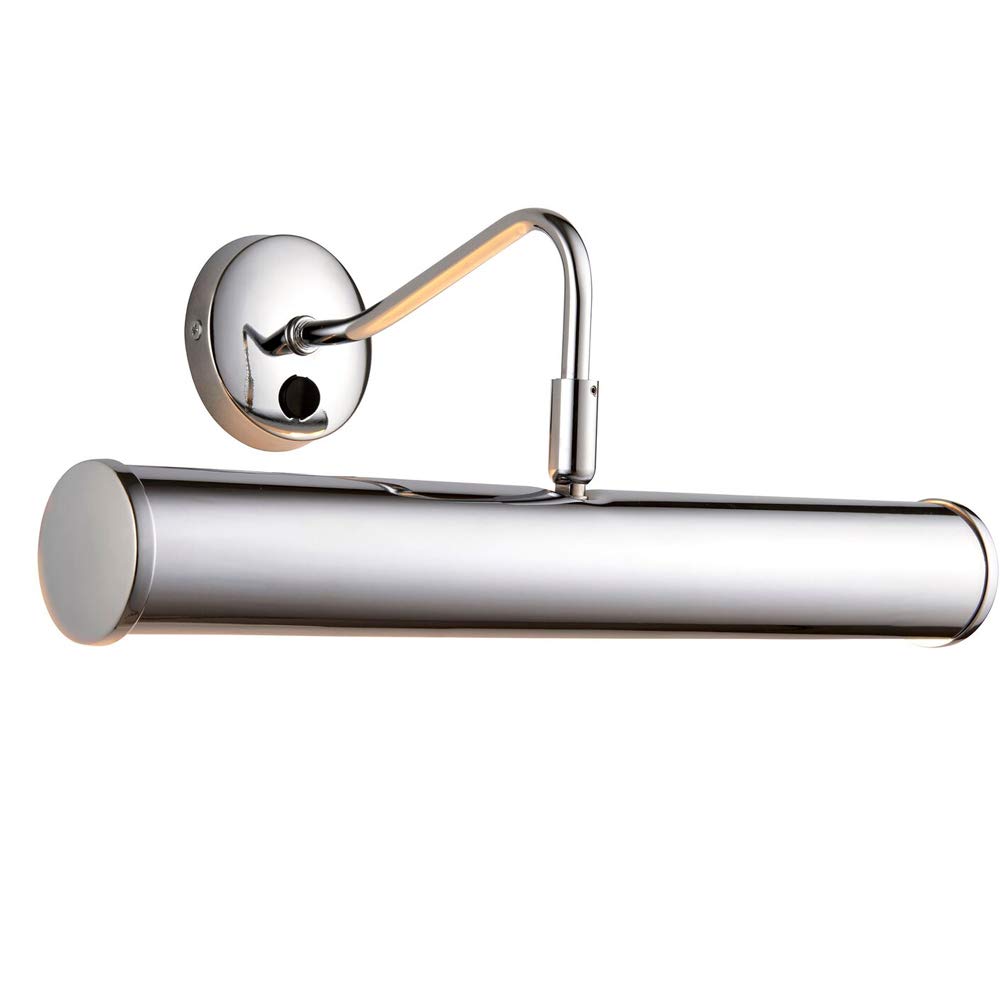 2X 6.2W Dimmable LED | 355mm Wide Twin/Dual Bulb Picture Wall Down Light | Chrome Plate | Classic Arm/Bar Hanging Over Head Fitting | Living Room Lounge Bedside Feature Lamp Bulb | Rocker Switch