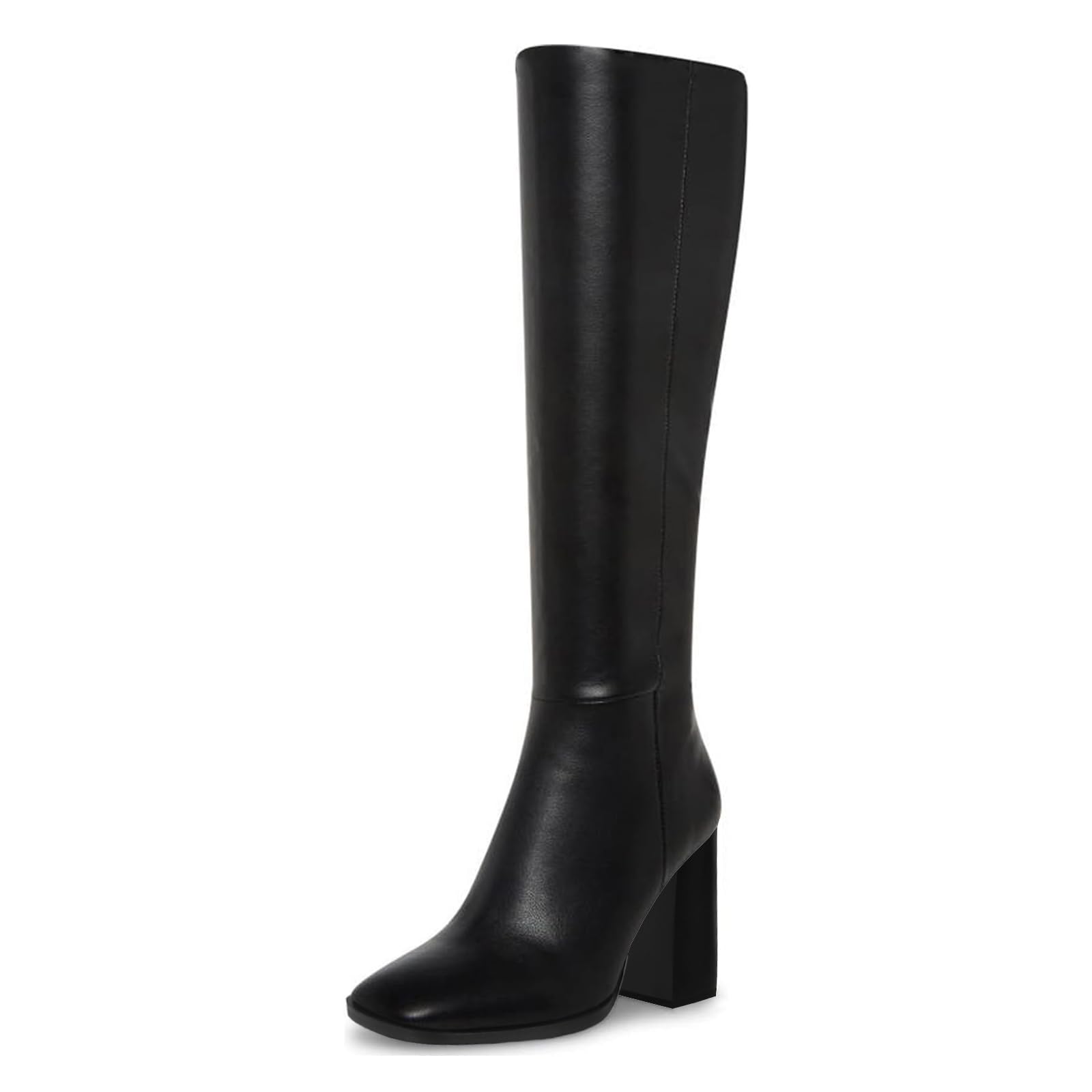 Knee High Boots for Women Round Toe Chunky Heel Tall Leather Boots Side Zipper Comfortable Fashion Long Shoes