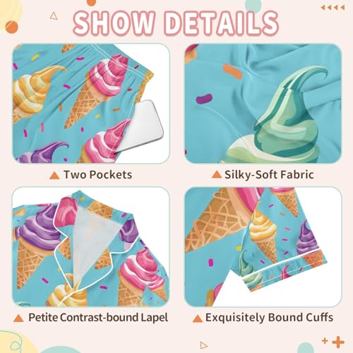 senya Rainbow Ice Cream A Satin Summer Pajama Sets Silk Short Sleeve Button Down Sleepwear3