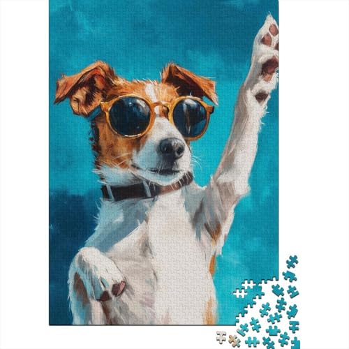 Perro Guay con Gafas de Sol Puzzle de 1000 Piezas Papel para Adultos Fondo Azul Puzzle para Toda la Familia Relajante Regalo Hogar 70x50cm/1000pcs