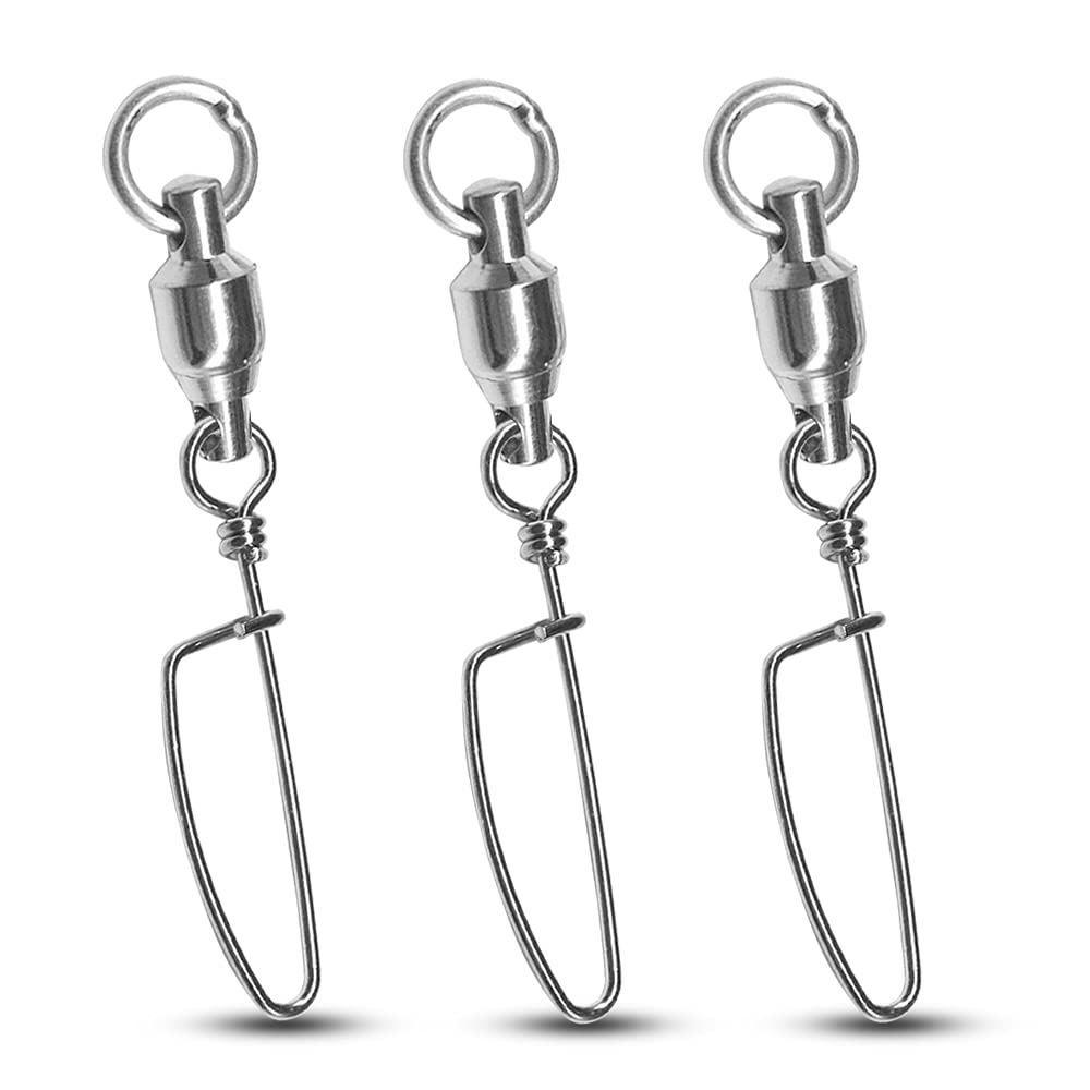 Atibin Heavy Strength Fishing Swivel Snaps Bearing Freshwater Swivels Fishing Stainless Steel Connector Fishing Snap Saltwater White Nickel, 25pcs, 120lbs