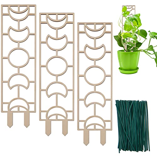 3 Pcs Treillis en Bois pour Plantes en Pot, Lune Forme géométrique Petit Treillis en Pot pour Plantes grimpantes intérieur, Treillis d’intérieur pieu de Support avec Couche étanche Cover