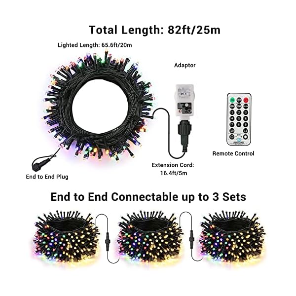 Qedertek Lichterkette Weihnachtsbaum 20M 200 LED Weihnachtsbeleuchtung Außen/Innen Strombetrieben, Warmweiß & Bunt… – Bild 8