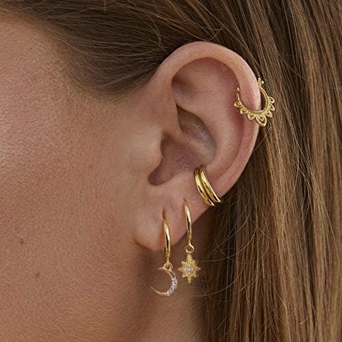 14K Gold Star Moon Hoop Earrings,Shiny Gold Dainty Moissanite Dangle Drop Earrings for Women,Fashion Jewelry Gift for Her - Image 4