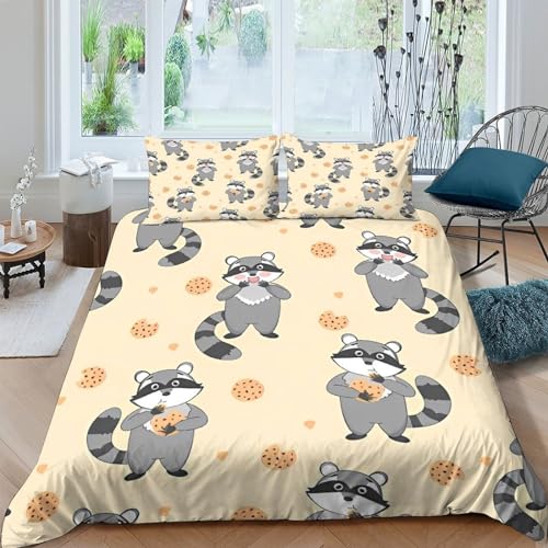 Housse de couette raton laveur 200x200 cm avec taies d'oreiller en microfibre pour lit double - 2