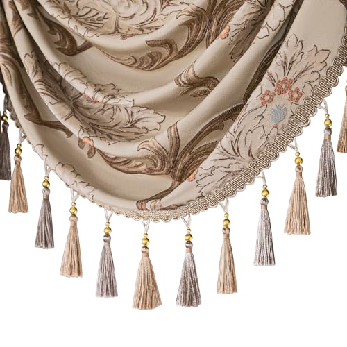 Cenefa de cascada jacquard caqui claro de 79 pulgadas para cortinas de salón navideño 5