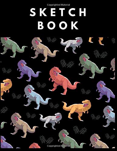 Sketch Book: Large Unlined Black Notebook With Dinosaur Pattern On Cover 110 Pages - 8.5