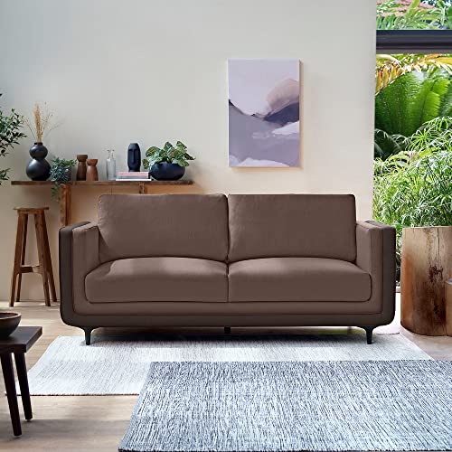 Image of Sleepyhead Mojo - 3 Seater Sofa | Premium Fabric | Dual-Tone Modern Design with Plush Cushioning | Durable Pine Wood Frame & Removable Back Cushion | German Tested | 3 Year Warranty - Crazy Brown
