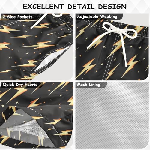 Pigsaly Boys Swim Trunks Golden Retro Lighting Bolt Sparkle Boys Board Shorts Swimsuit Swimwear Summer Bathing Suit 3T3