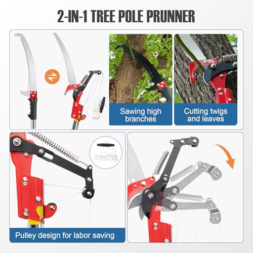 Image of Pole Saws for Tree Trimming, Manual Pole Saws, Tree Pruner Extendable for garden (30FT Fiberglass Handle With Scissor-Yellow)