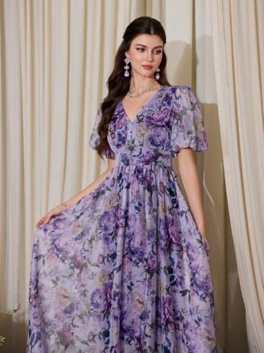 Image of TOLEEN Summer Casual Dresses for Women 2026 Spring Fashion Boho V Neck Long Sleeve Ruffle Floral Print Elegant Maxi Dress