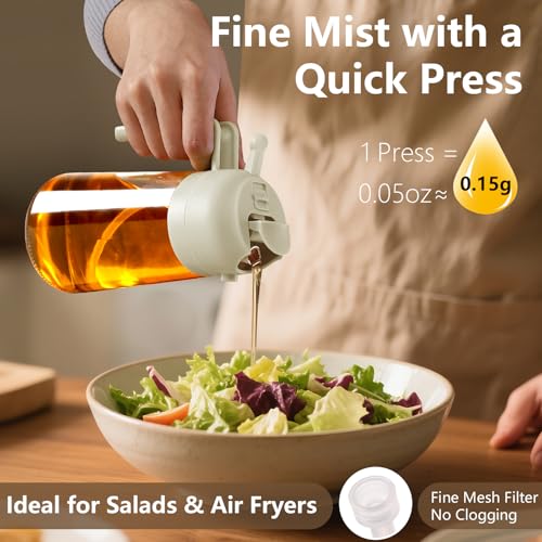 Image of SWEET VIEW Olive Oil Spray Bottle, 470ml 2 In 1 Glass Oil Dispenser /Pour & Sprayr Bottle, Kitchen Accessories, Kitchen Gadgets for Air Fryer, Salad, BBQ(Black) (Green,white)