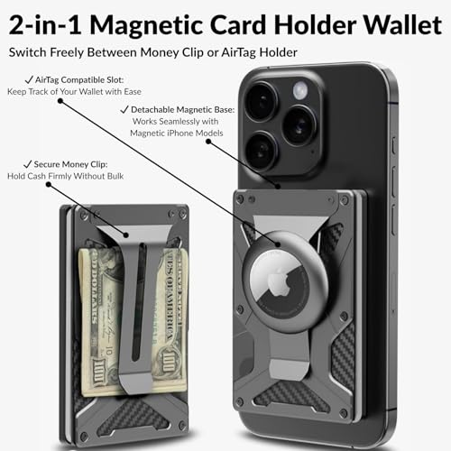 Magnetic Carbon Fiber Aluminum Wallet – Credit Card Holder with Money Clip & AirTag Slot – RFID Blocking, Tactical-Grade, Everyday Carry Design2