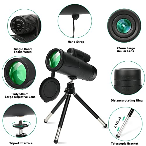 Dritrip 12X50 Hd Monocular Telescope For Smartphone- Bak4 Prism Fmc Adults Kid With Smartphone Holder&Tripod,Bak4 Compact Handheld Scope Birding Hunting Camping #TOP4