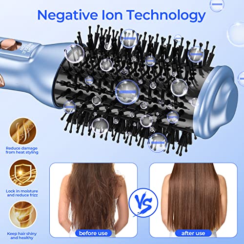 Hair Brush Blow Dryer, One-Step Hair Dryer & Volumizer Styler With Negative Ion Anti-Frizz Ceramic Titanium Barrel Hot Air Brush Hair Straightener Brush Blue For Drying, Straightening, Curling, Salon #TOP2