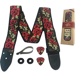 Guitar Strap Cotton Rose Flower W/ BONUS [2021 NEW] 2 Picks + Strap Locks + Strap Button. For Bass, Electric & Acoustic…