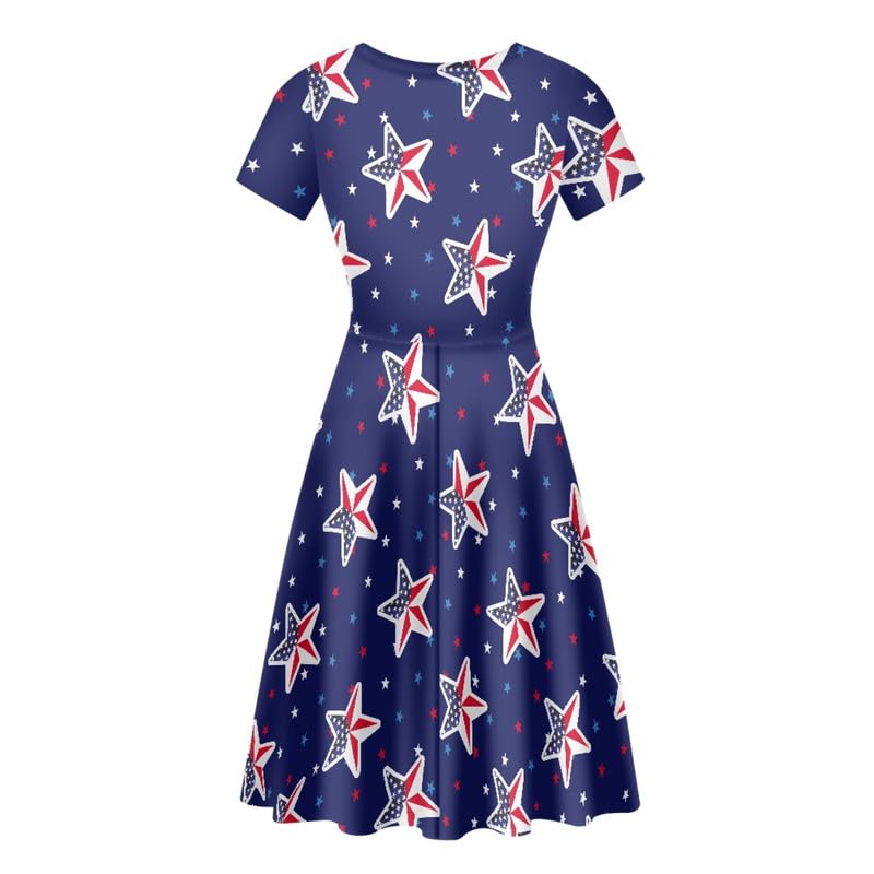 Image of Irisjudy T Shirt Dress for Women Short Sleeve Girls Short Sleeve Dress Plus Size, O Neck Knee Length Midi Dress for Ladies