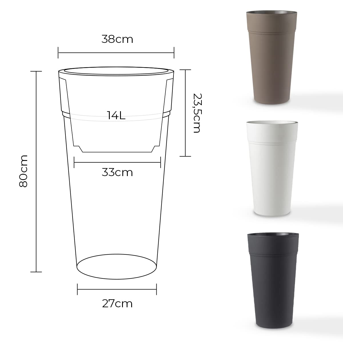 Teraplast Stem Luce Altezza 80cm - Vaso Luminoso Per Esterni Ed Interni In Plastica Opaca, 100% Riciclabile Con Riserva D'Acqua. Portavaso Alto A Base Circolare