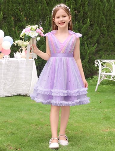 Image of IMEKIS Toddler Kids Girls Sparkle Sequins Tulle Party Dress, Wedding Formal Birthday Tea Party Dresses 2-8T