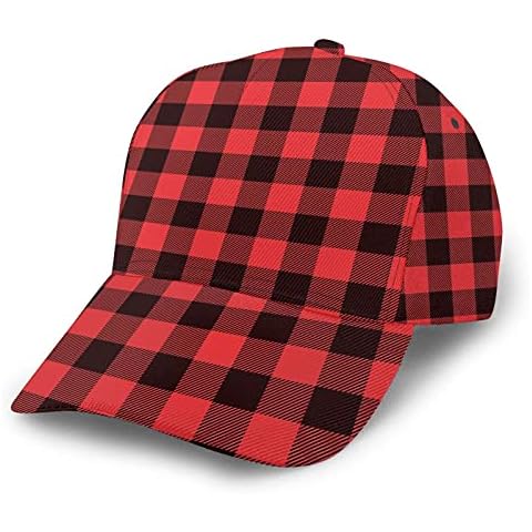 TEIKKIOP Womens Baseball Caps Fashionable Fitted Cool Adjustable Sport Dad Hats for Trucker Youth Fishing, Red Black Grid, One Size Cover