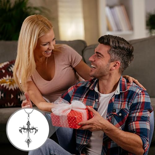 Image of NUDFSY 2 Pcs Gothic Jewellery, Cross Pendant For Men, Flame Punk Cross Necklace Set For Men And Women, Chain For Men, Pendant, Mens Accessories Stylish, Gothic Punk Statement Jewelry