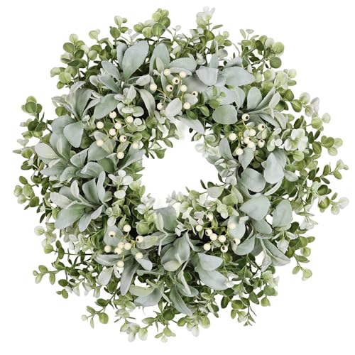 26 Inch Large Lambs Ear Wreaths for Front Door Spring Summer Lambs Leaves with White Berries Artificial Greenery for Farmhouse Porch Wall Living Room Home Wedding Decor for All Seasons Wreaths