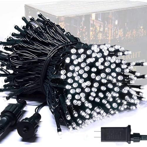 JMEXSUSS 250 LED White String Lights Outdoor Waterproof, 91.5ft Extendable Green Wire Twinkle Christmas Tree Lights, 8 Modes White Christmas Light Indoor for Wedding Party Garden Patio Decorations