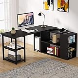 L-Shaped Computer Desk, LITTLE TREE 59 Inch Rotating Executive Office Desk with Shelves & File...