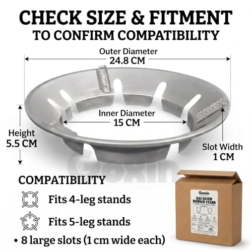 Image of Gas Saver Burner Stand - Energy Saving Windproof Metal Gas Chula Stove Stand, Gas Stove Burner Cover For Flame - Supports 4 & 5 Legs Gas Stoves (Pack of 1)