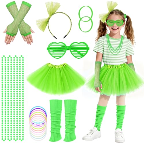 BSBUY 21 Pièces Kit Déguisement des Années 80, Accessoires de Costume Année 80, Jupe Tutu pour Filles, Jambières, Gants en Résille, Disco Costume...