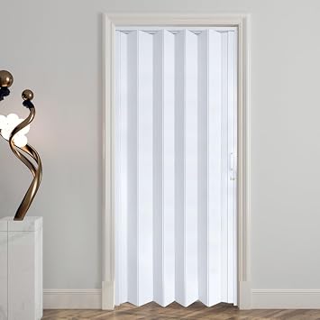 DIYHD 38X80in Accordion Door, White Double-Layer PVC Folding Interior Door | Kit with Installation Hardware, Space-Saving Sliding Closet Door, No Floor Track, Dual-Sided Handle & Latch, Easy Install