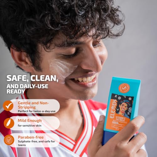 Image of Elemen Vitamin C Face Wash for Boys (120ml) | De-tan & Glow Face Wash for Teens | Tan Removal & Skin Brightening | Gentle for Kids 10-18 Yrs | Sulfate Free
