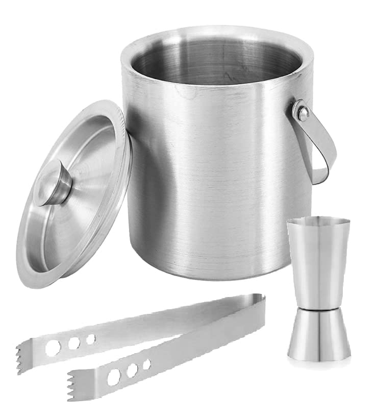 Image of FINALITY Double Walled Stainless Steel Insulated Ice Bucket with Lid and Ice Tong and peg Measure [1.5 Liter] | Keeps Ice Cold for 6 h | Great bar Tools for Home bar Accessories, (V PEG Measure)