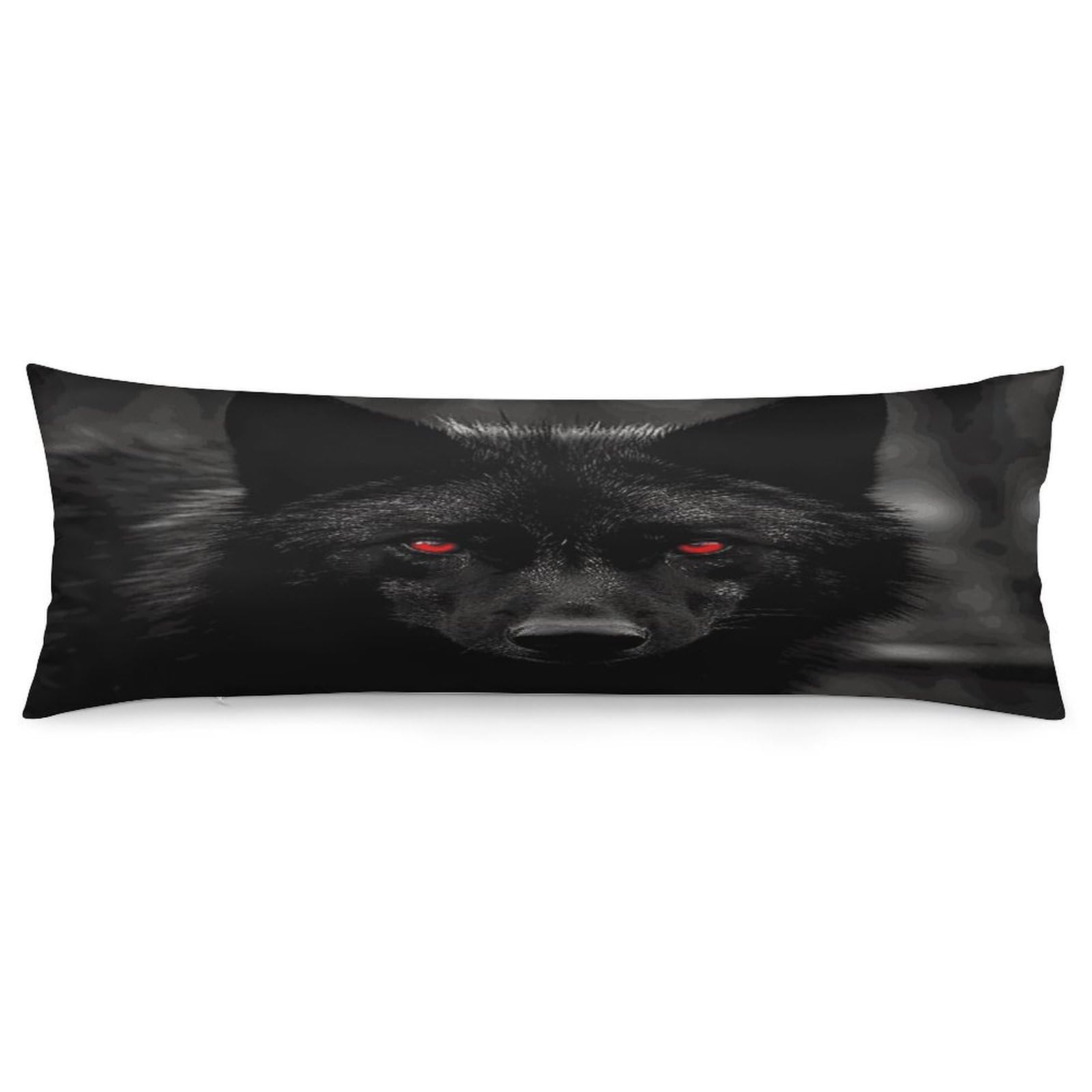 Black Red Eyed Wolf Body Pillowcase Soft Breathable Full Long Pillow Cover 20x54 Inches Polyester Pillow Case with Hidden Zipper Closure for Bedroom Home Decorations