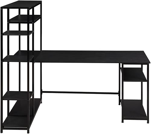 FZZDP - Escritorio para computadora de oficina en casa con múltiples estantes de almacenamiento escritorio de oficina grande con estantería y