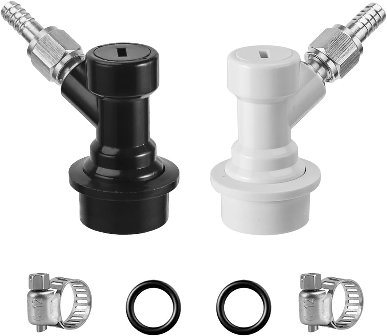 1 Pairs Corny Keg Ball Lock Quick Disconnect Set, Home Brewing Cornelius Keg Parts Ball Lock Keg Fittings with Stainless 5/16'' Gas 1/4'' Beer Barb Swivel Nuts Hose Clamp for Keg Post Coupler