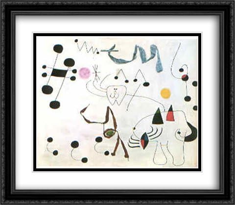 Women Sonando Evasion 2X Matted 32x28 Large Black Ornate Framed Art Print by Miro, Joan