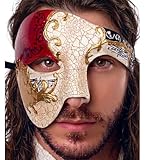 Luxury Mask Máscara de lujo para hombre, fantasma de la ópera, diseño vintage, media máscara - Rojo - talla única