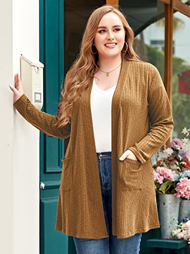Image of LARACE Open Front Knit Plus Size Cardigan Sweaters for Women with Pockets
