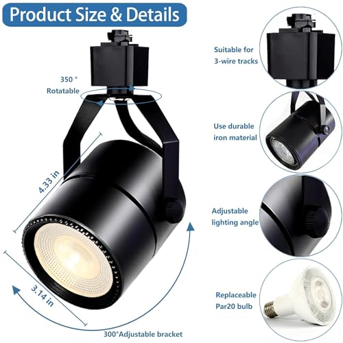 Image of 6 Pcs Black LED Track Lighting Kit 6000K Cold White | Dimmable LED Spotlight 20W 6.56FT H Type Track Rails Ceiling Fixtures Complete Lighting System For Shop Office