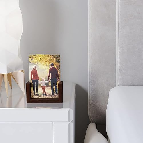 Miniatura 5 de RLAVBL Juego de 2 portarretratos de 4 x 6 pulgadas, marcos de fotos rústicos de vidrio templado de doble cara con base de madera para mesa o