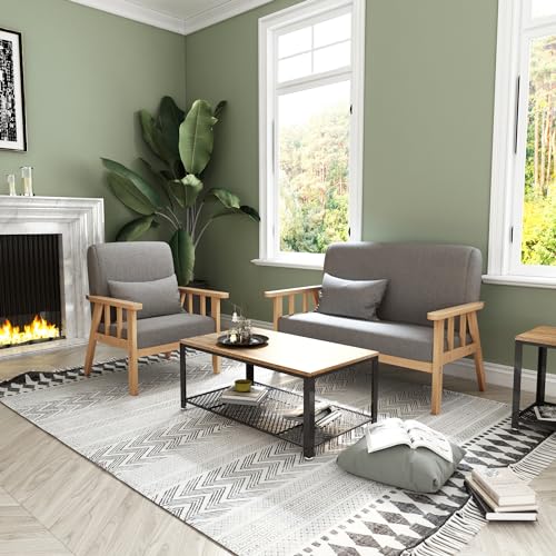 Mondeer Sofa, Sofa 2 Sitzer Sessel mit Kissen Massivholzrahmen Leinen Vintage für Schlafzimmer Wohnzimmer Büro,Dunkelgrau, 112 x 64 x 73 cm