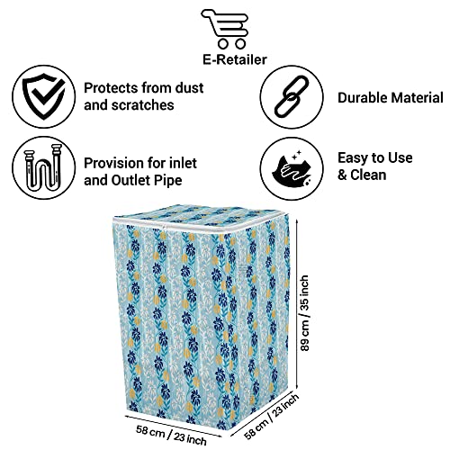 Image of Washing Machine Cover for Top Load 5kg to 7.5kg | Light Weight Dustproof Polyester Cover with Zip Enclosure | Floral Fully Automatic Washer Protector Indoor Outdoor Use- Size 23x23x35 inch