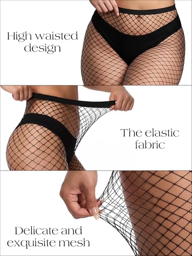 Image of URATOT 4 Pairs Plus Size Fishnet Cross Mesh Tights Sexy Fishnets Pantyhose Stockings Thigh High Stockings