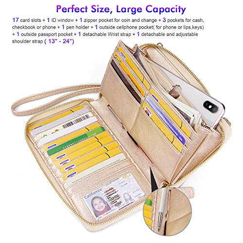 Image of nuoku Womens RFID Wallet Purse Wristlet Crossbody Clutch with Zip Around 2 Strap | RFID