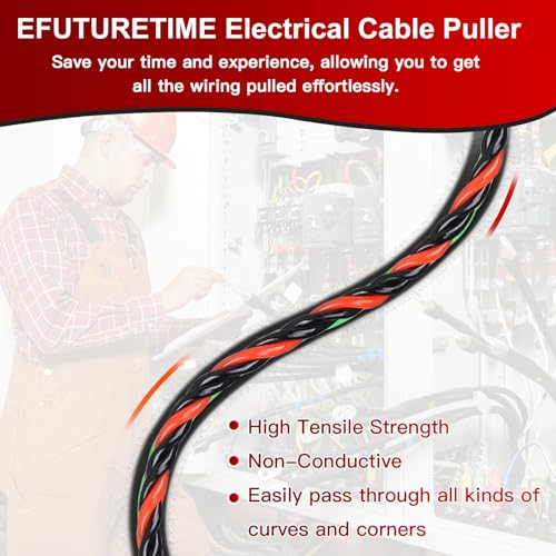 Miniatura 3 de Efuturetime Guia Pasacables Pared 50m, Cable Puller 6mm Con 2 Muelle De Guía, 3 Cintas De Amarre, Enhebrador De Alambre Electrico Para Instalación Y Desinstalación De Cables