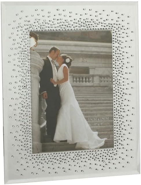 Wedding Mirror Glass Photo Frame Starburst Crystals Design For 5"x7" Pictures FG51357