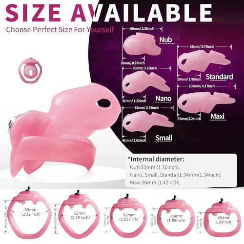 Image of HTV5 Resin Chastity Cage, 5 Wide Comfort Rings Click&Lock Lock for Men, Adult Sex Toy (Pink, Nano)