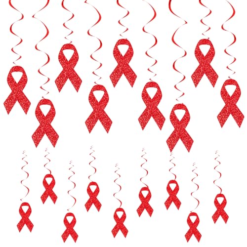 Whaline Red Ribbon Week Hanging Swirls Glitter Red Ribbon Ceiling